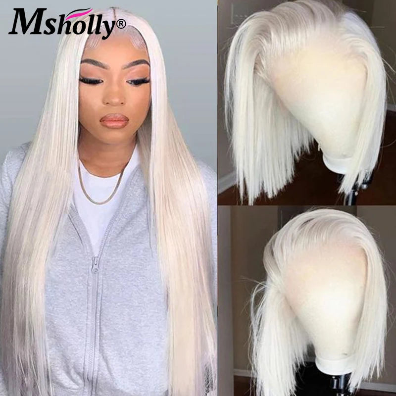 Platinum Blonde Human Hair Wigs Lace Front Human Glueless Wigs