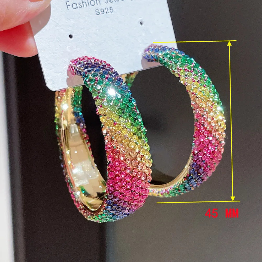 Shiny Rhinestones Big Hoop Earrings