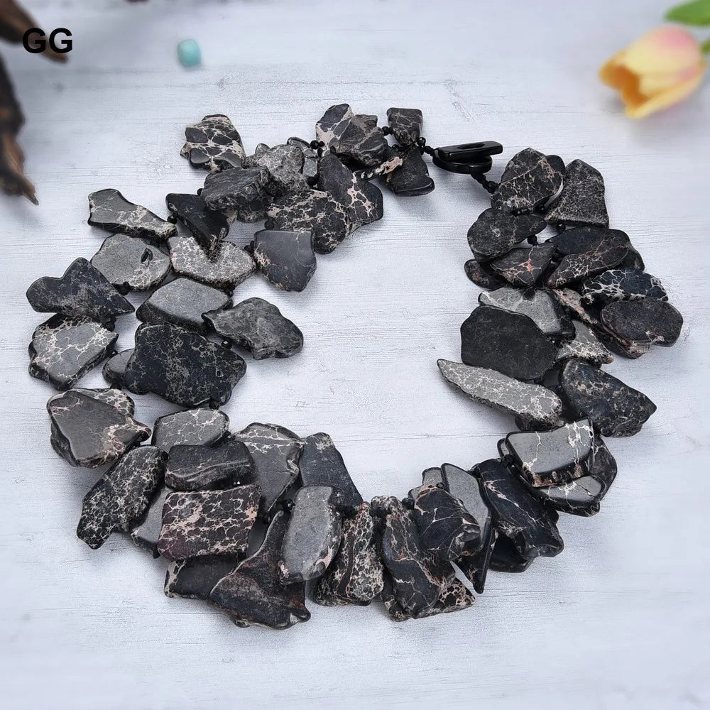 GuaiGuai Jewelry 20" 2 Strands Black Sea Sediment Jasper Statement Necklace