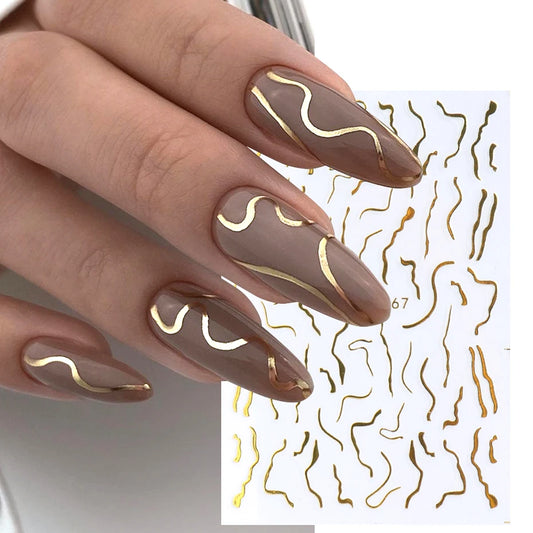Metallic Gold Silver Stripe Line Nail Stickers
