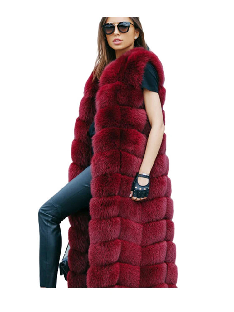 ZADORIN Luxury X- Long Faux Fox Fur Vest