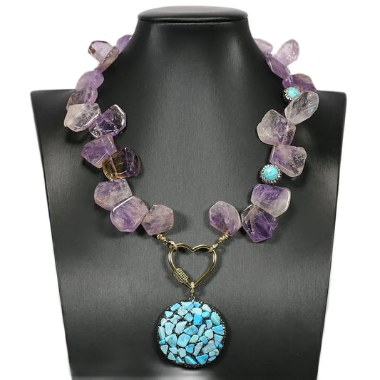 GG Jewelry Natural Purple Amethyst Blue Turquoise Necklace