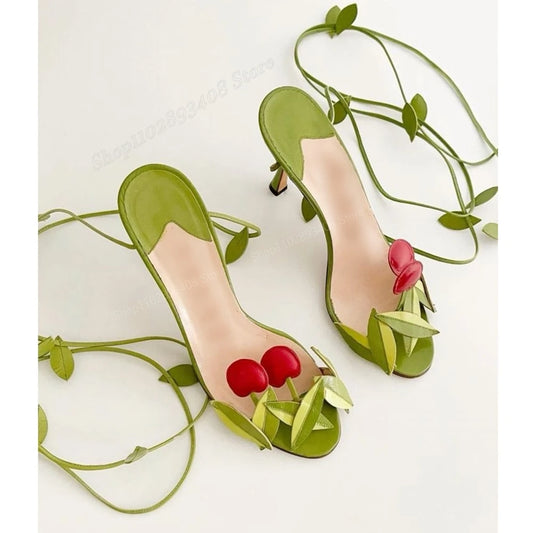 Green Cherry Decor Strappy Sandals