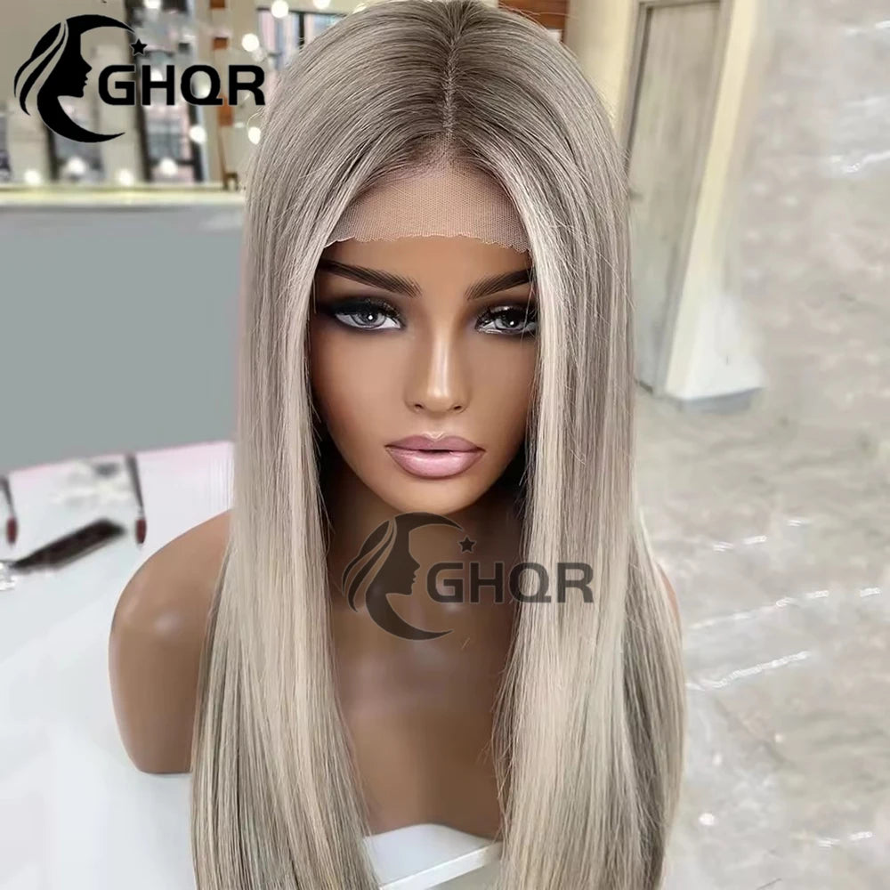 Human Hair Lace Frontal Wig - brown Roots , Density - 150%