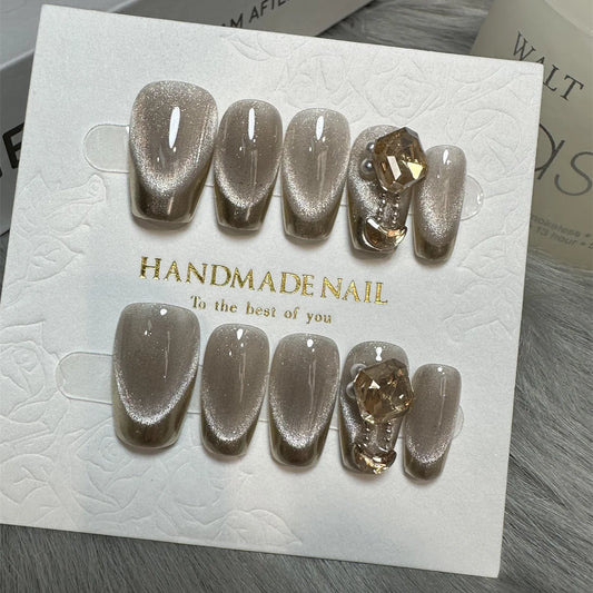 10Pcs Handmade Press on Nails -  3D Rhinestone Design