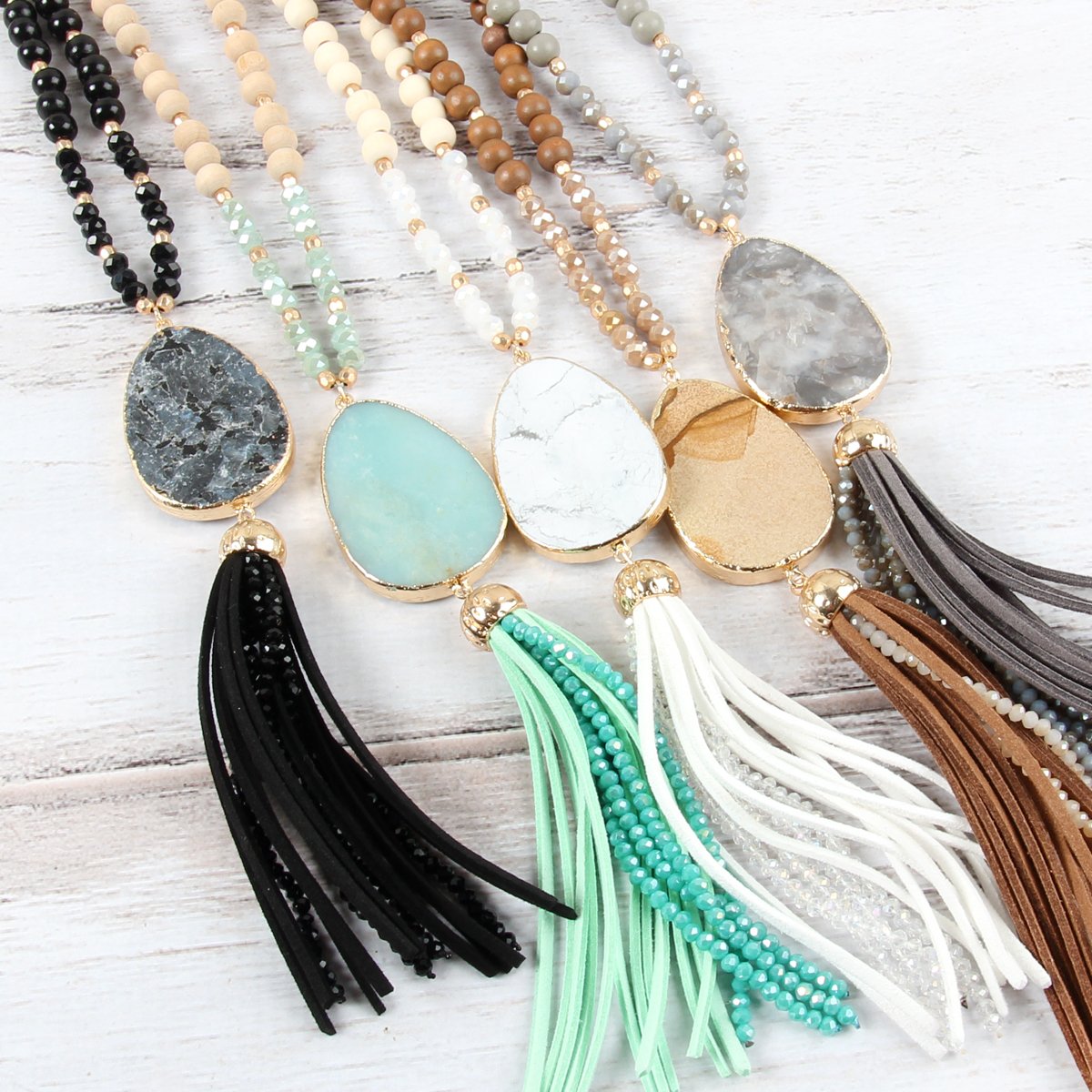 Natural Stone Tassel Pendant Necklace