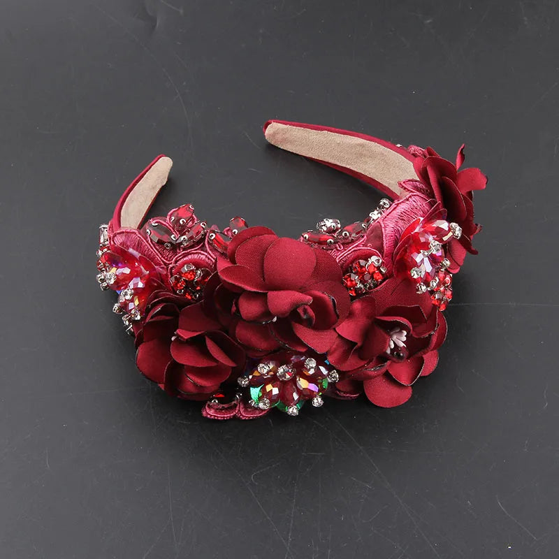 Baroque Luxury Shiny Rhinestone Crystal Pearl Flower Headband