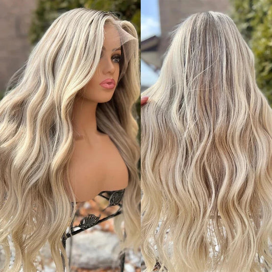 Buttercream Blonde Lace Wigs With Lowlights 100% Real Brazilian