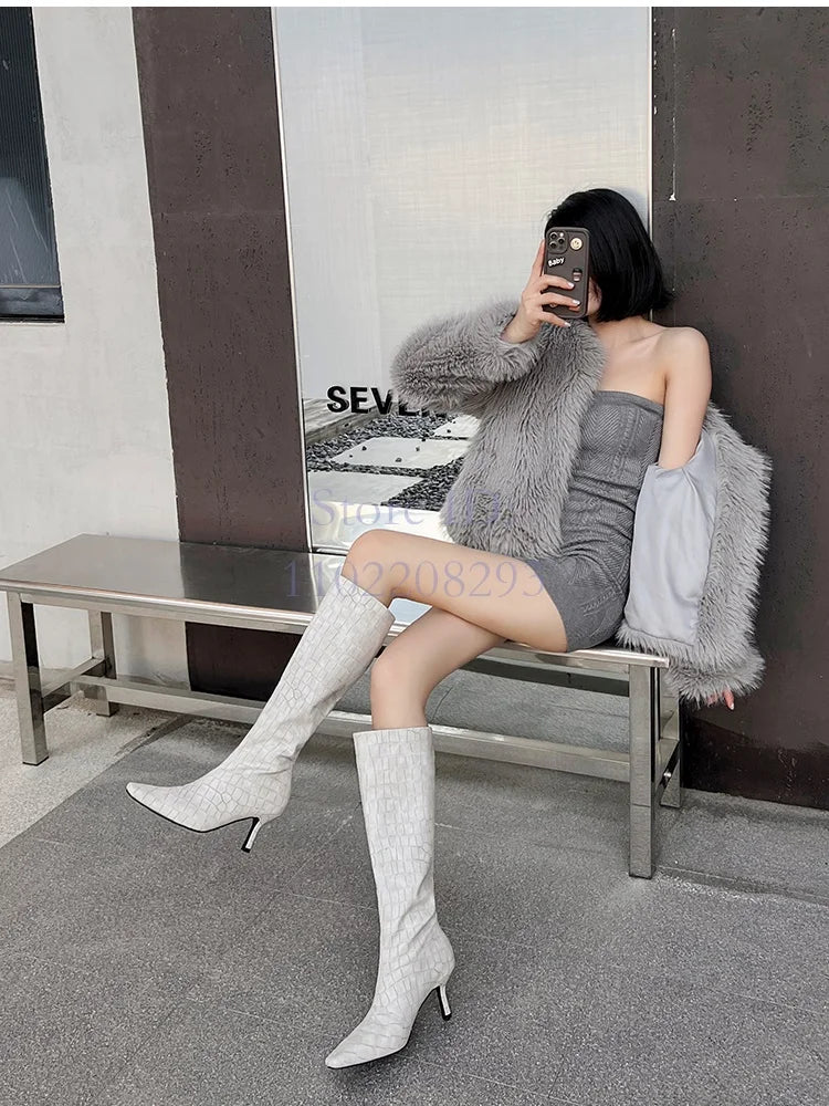 Saily Garcia White Crocodile Boots