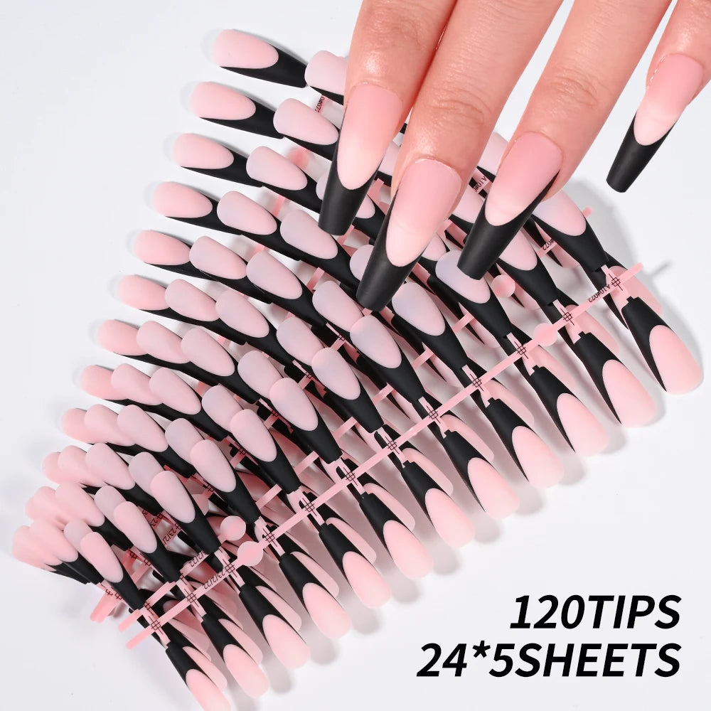 120PC Black French Gel Nail Tips