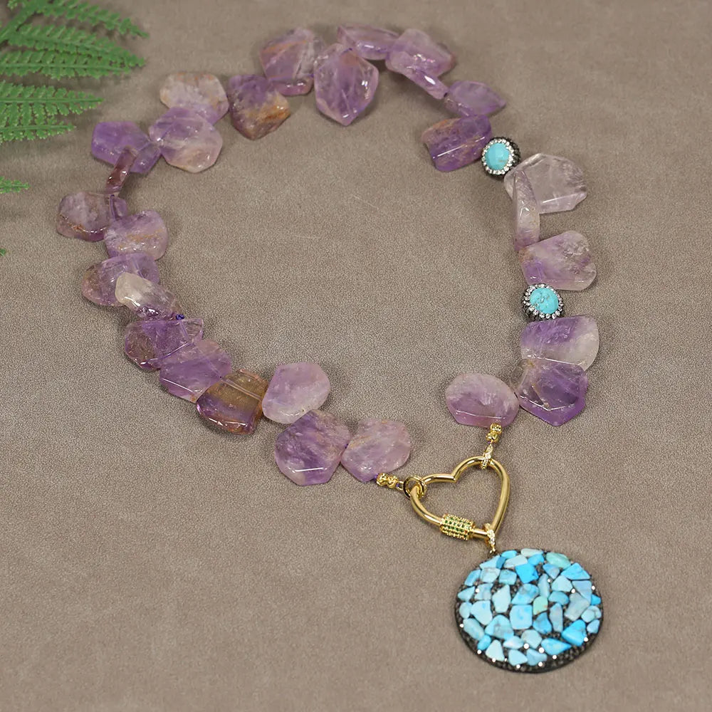 GG Jewelry Natural Purple Amethyst Blue Turquoise Necklace