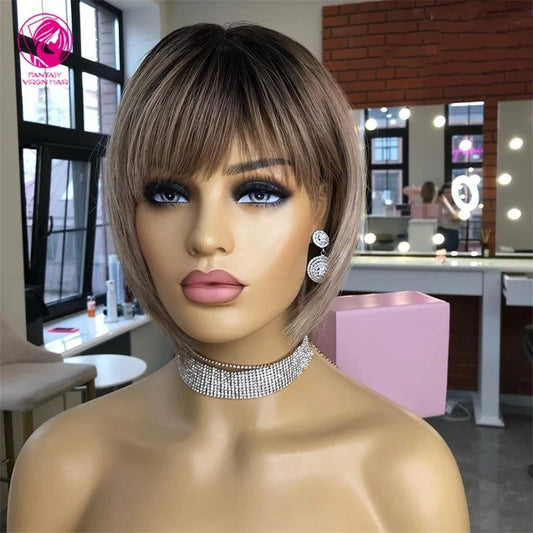 Fantasy Virgin Hair Short Bob Silky Straight Lace Frontal Wig