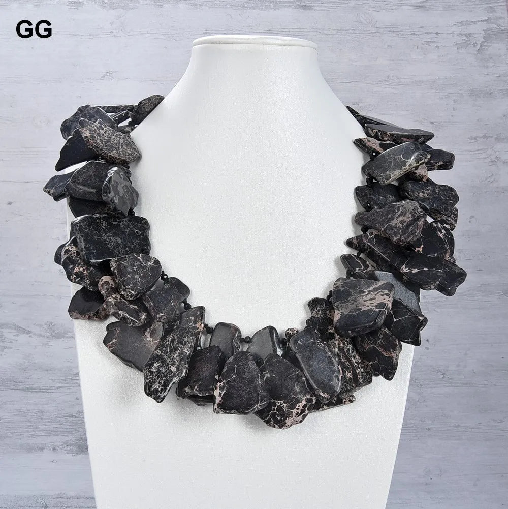GuaiGuai Jewelry 20" 2 Strands Black Sea Sediment Jasper Statement Necklace