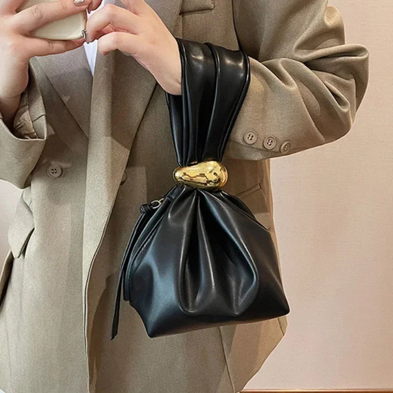 Soft Leather Pleated Mini Bucket Handbag - Your Beauty Matters