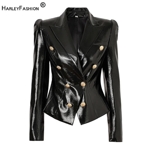 Smooth Pu Leather Black Blazer