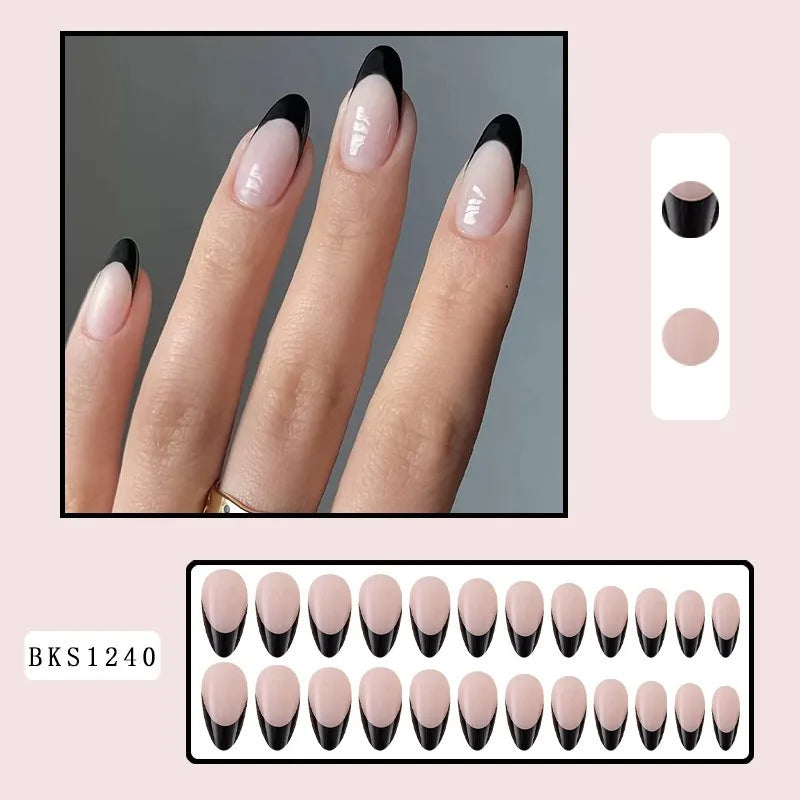 24pcs Black French Press on Nails