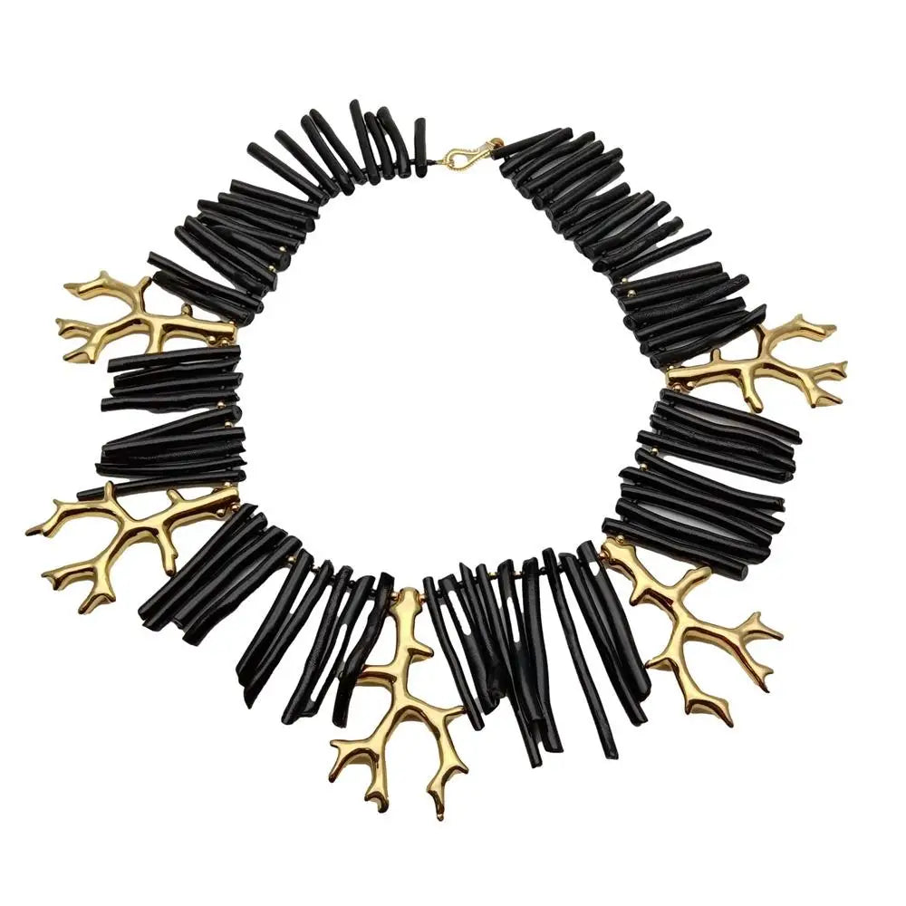 Y.YING Black Coral Golden Resin Branch Necklace