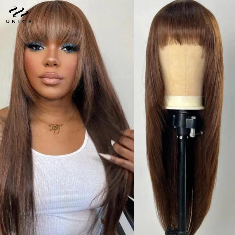 UNice Layer Cut Mocha Medium Brown Human Hair Wigs