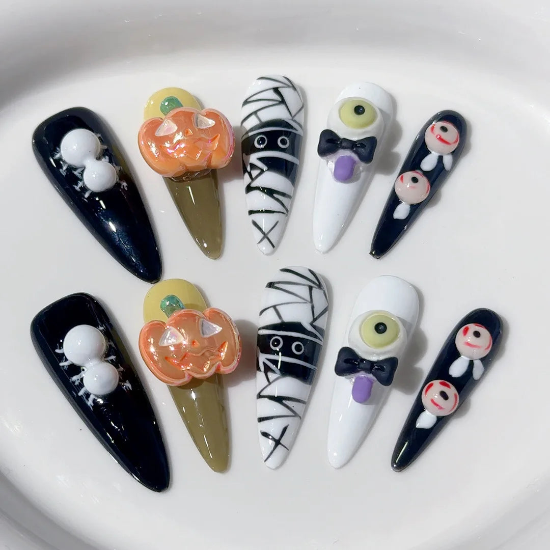 10pcs Handmade Press on Nails Halloween 3D