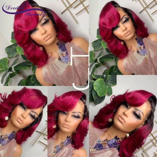 Rose Red Brazilian Human Hair Wigs