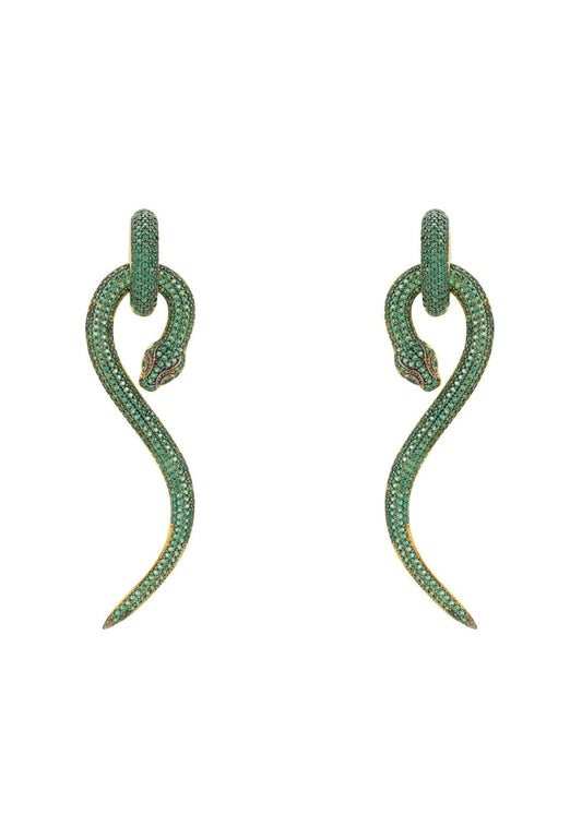 Anaconda Snake Drop Earrings Gold Emerald