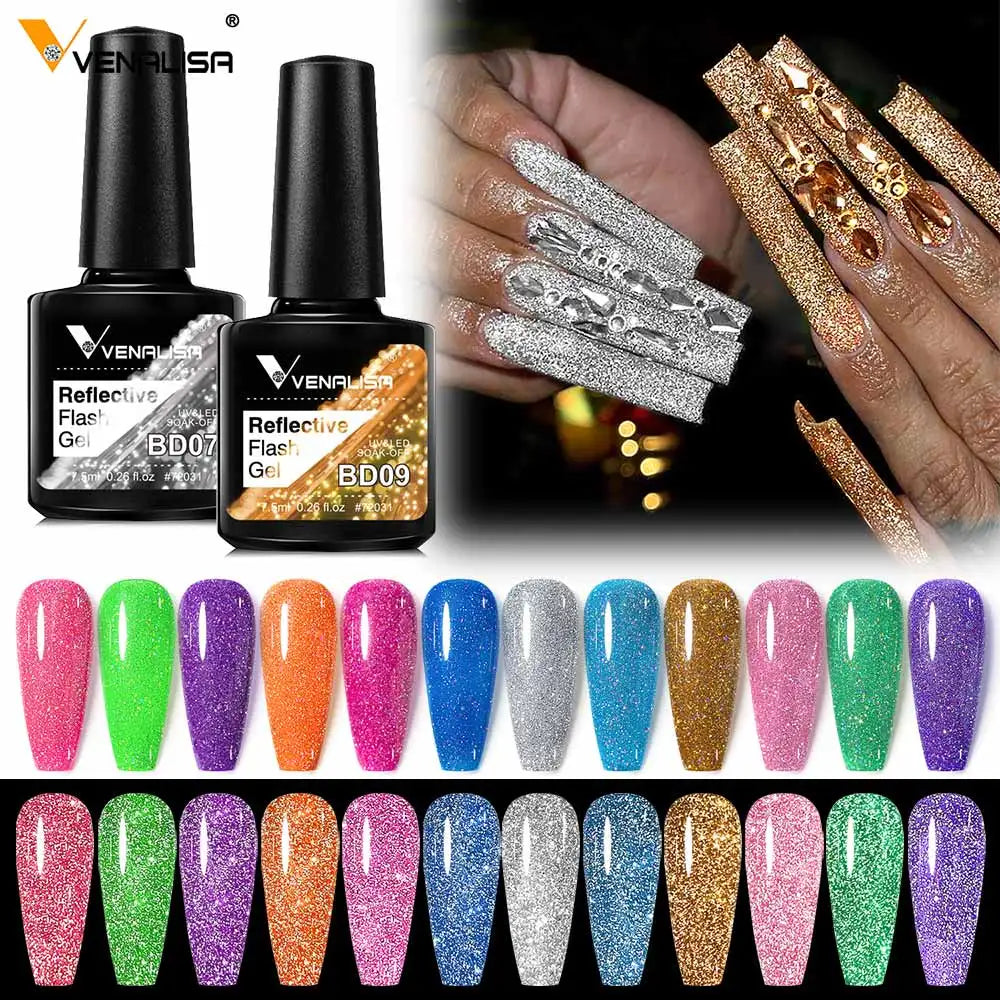 12pcs/kit Venalisa Reflective Glitter CANNI Gel Nail Polish