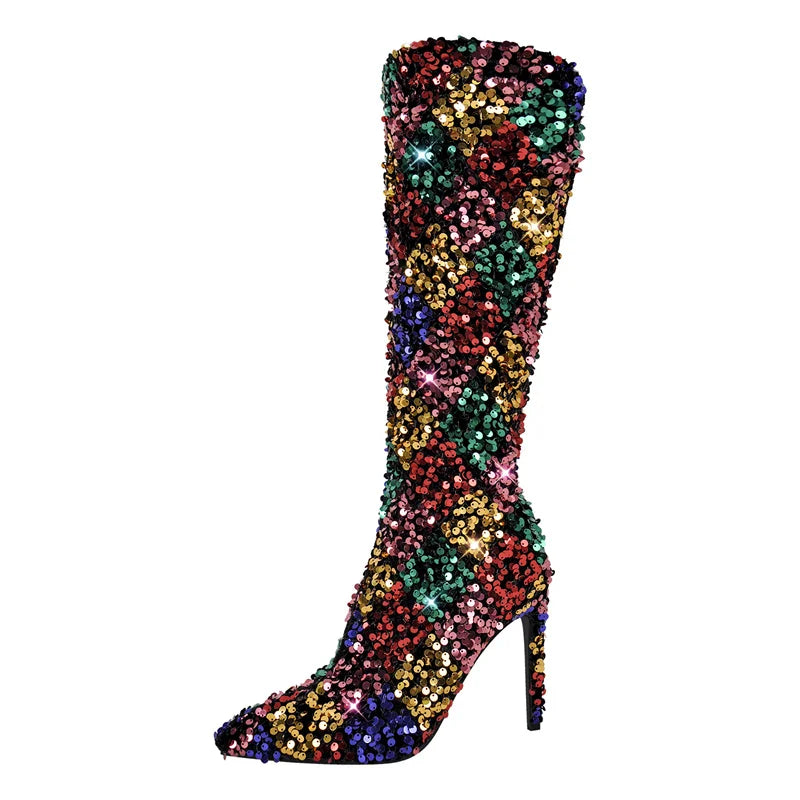 OnlyMaker Winter Glitter Stiletto High Heel Boots