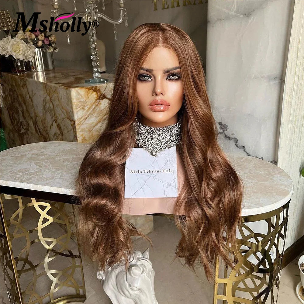 Honey Chocolate Brown Human Hair Lace Front Wig -Body Wave