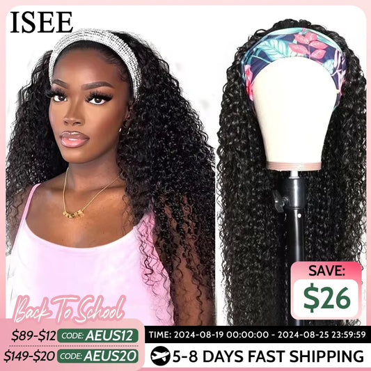 Kinky Curly Women's Headband Wig - ISEE HAIR Scarf Wig