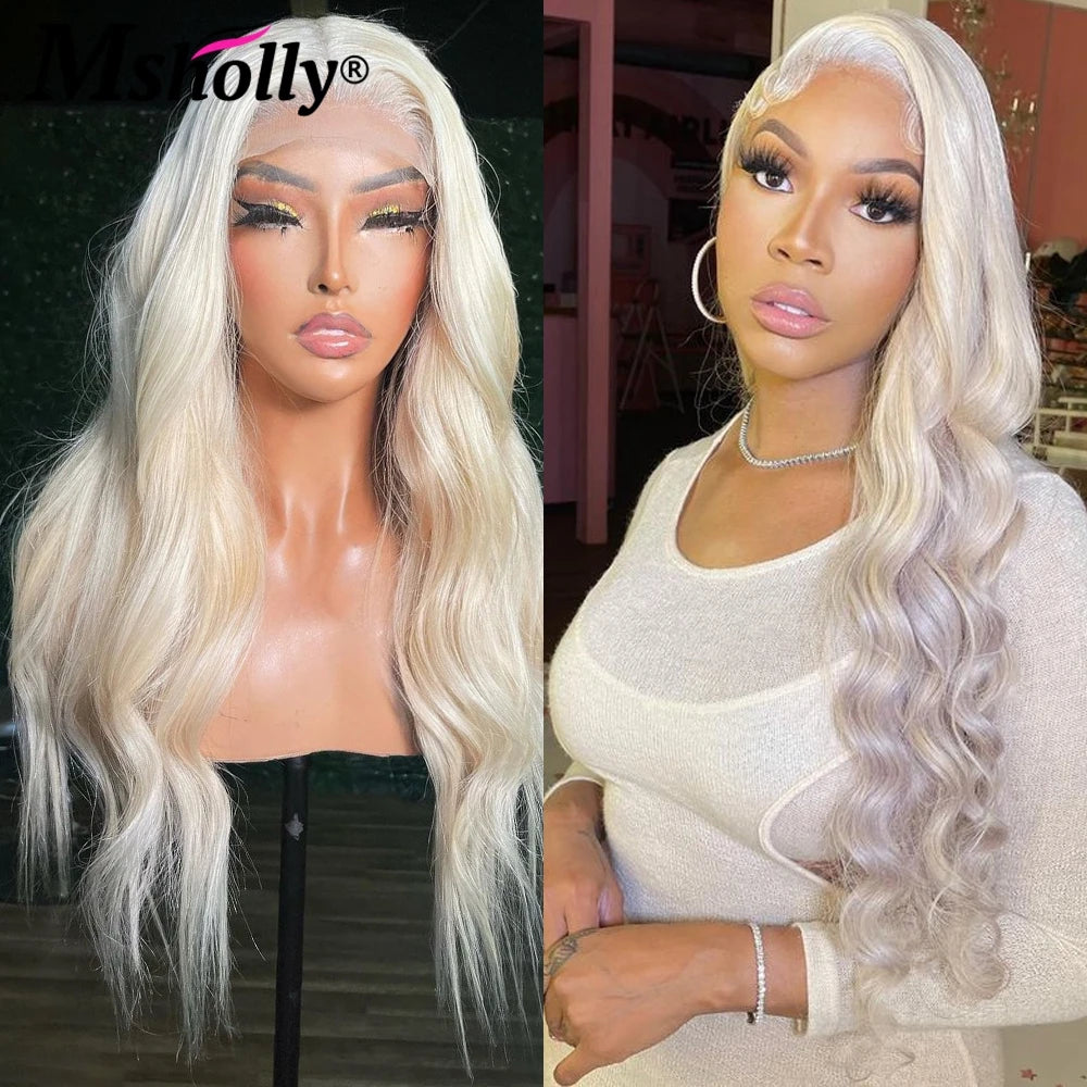 613 Platinum Straight Colored Lace Frontal Human Hair Wigs