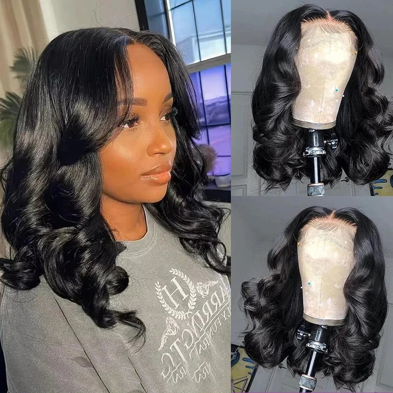 Body Wave Lace Front Bob Wigs 100% Remy Human Hair , Stretched Length - 16inches