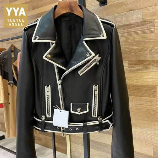 YueYueAngel Short Leather Biker Jacket