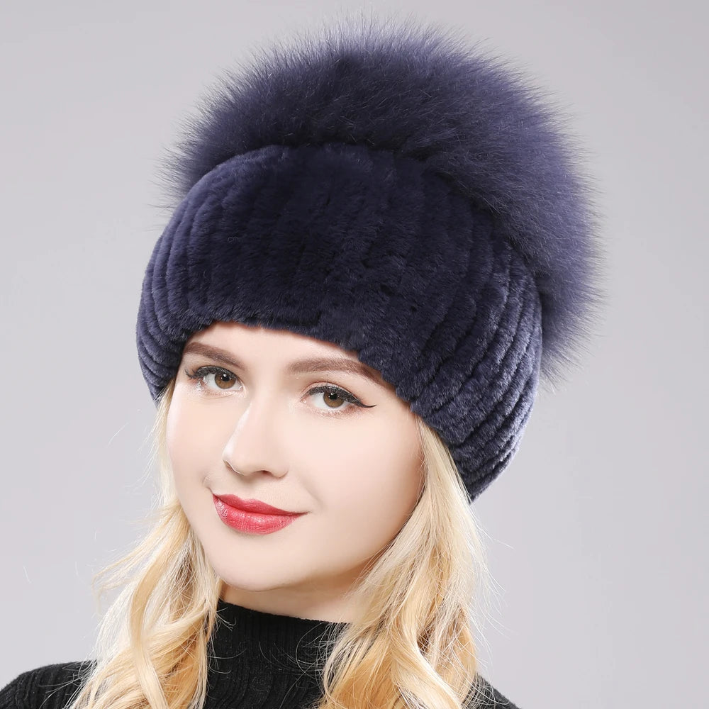 Russian Style Women Real Genuine Fox Fur Beanies