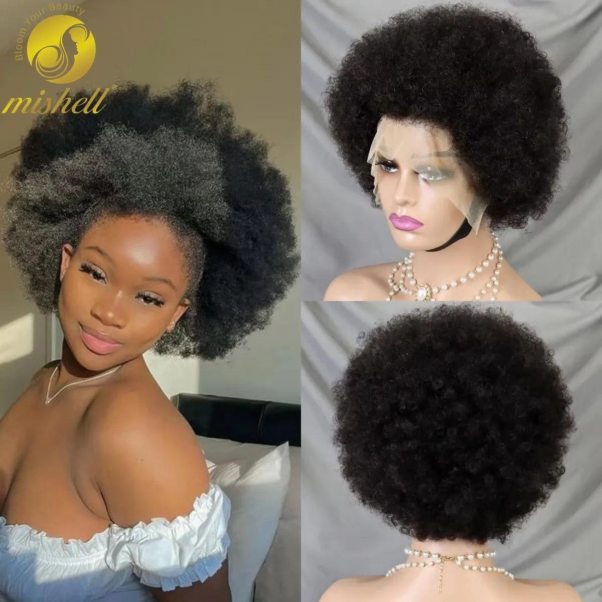 Natural Afro Kinky Curly Human Hair Wigs