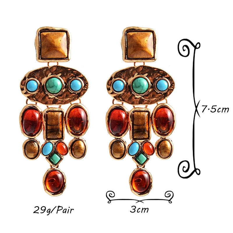 Vintage Metal Colorful Crystal Dangle Stone Earrings High-quality