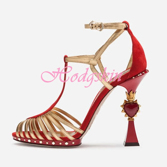 Straps Hollow Heart Heels Sandals