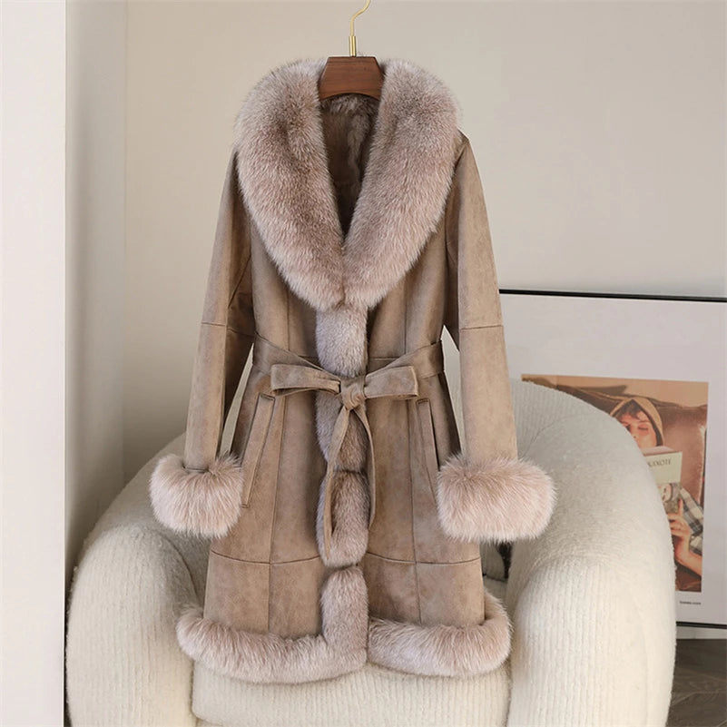 Aorice Winter Long Rabbit Fur Coat- CT275