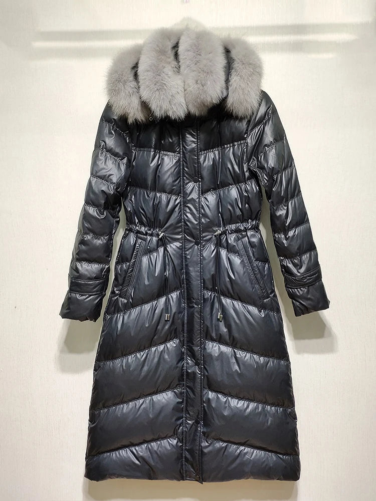 Long Duck Down Real Fox Fur Hooded Coat