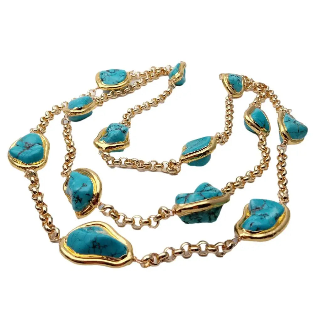 Y.YING 3 Rows Blue Turquoise Freeform Shape Necklace