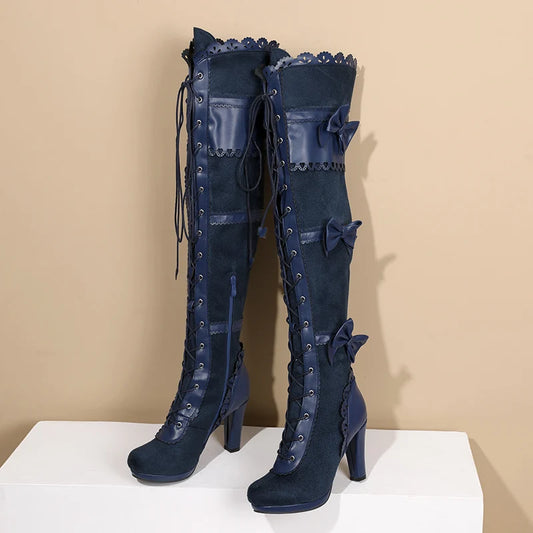 Flock Stitching PU Over-The-Knee Boots