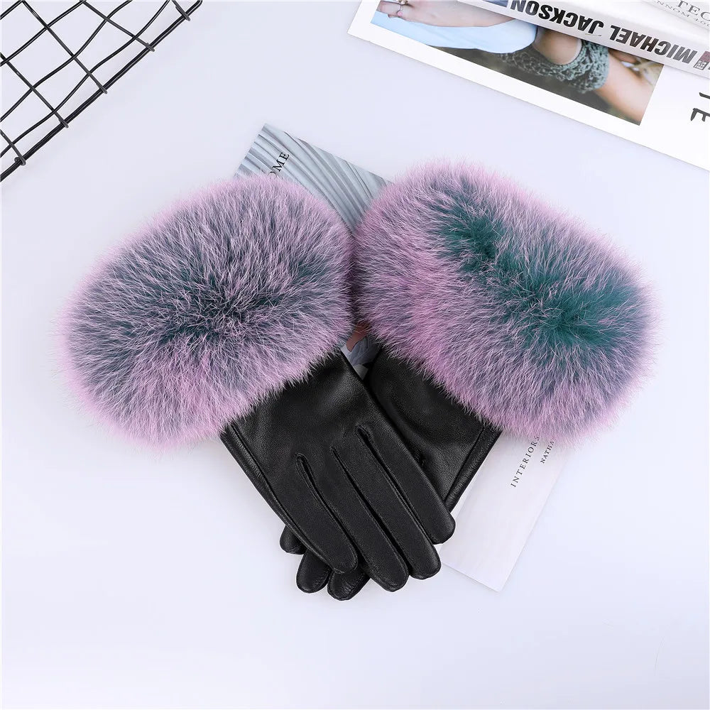 Women's Real Sheepskin Gloves with Fox Fur Trim | Luxury Winter Wear