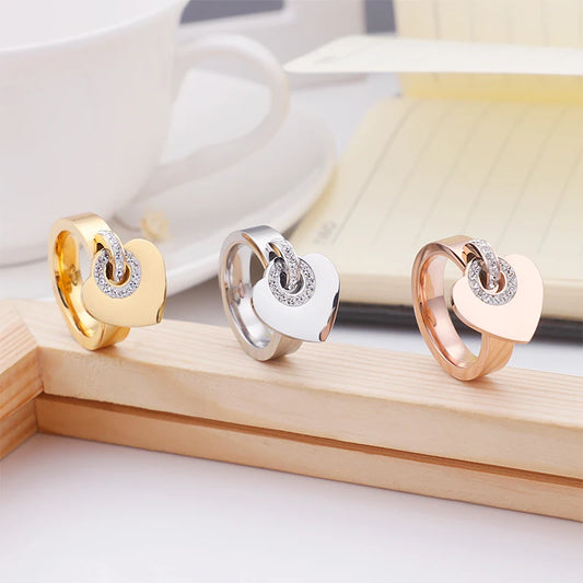 Shiny Rhinestone Heart Rings