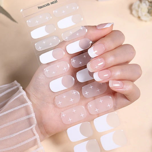 Harunouta White French Semi-Cured Gel Nail Strips