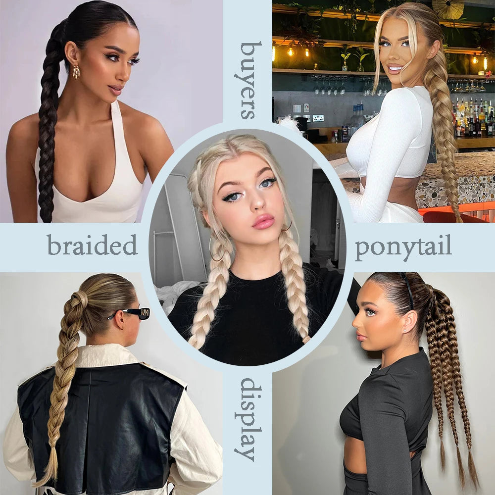 Synthetic Long Twist Braid Ponytail Extensions With Rubber Band - 24 Inch