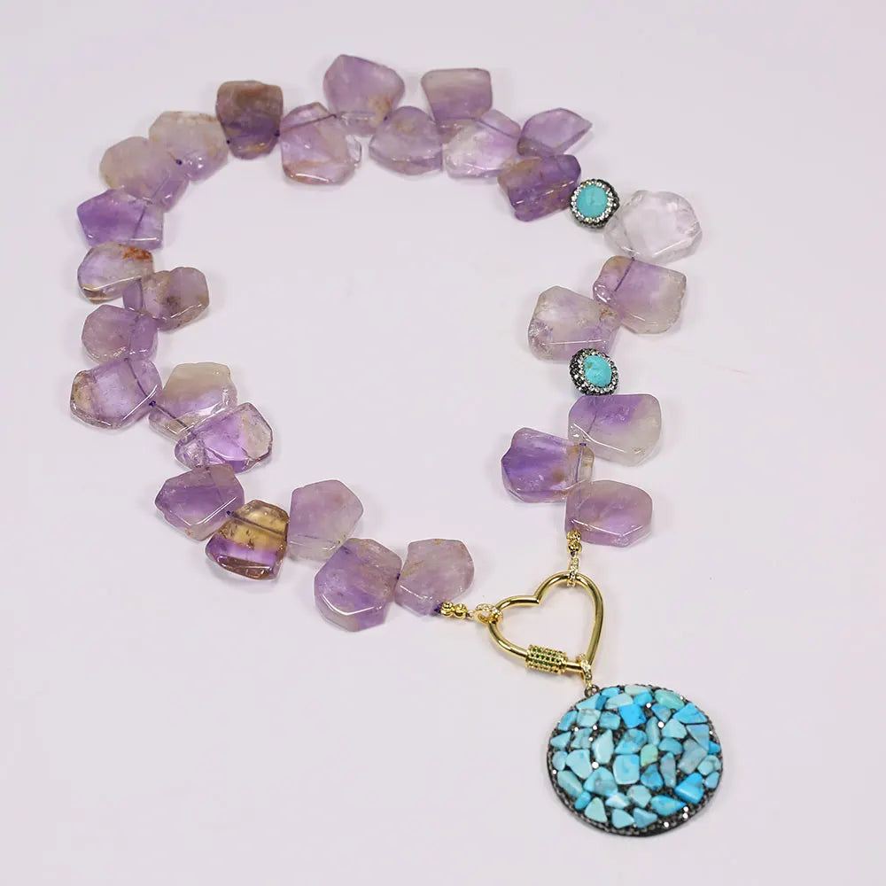 GG Jewelry Natural Purple Amethyst Blue Turquoise Necklace