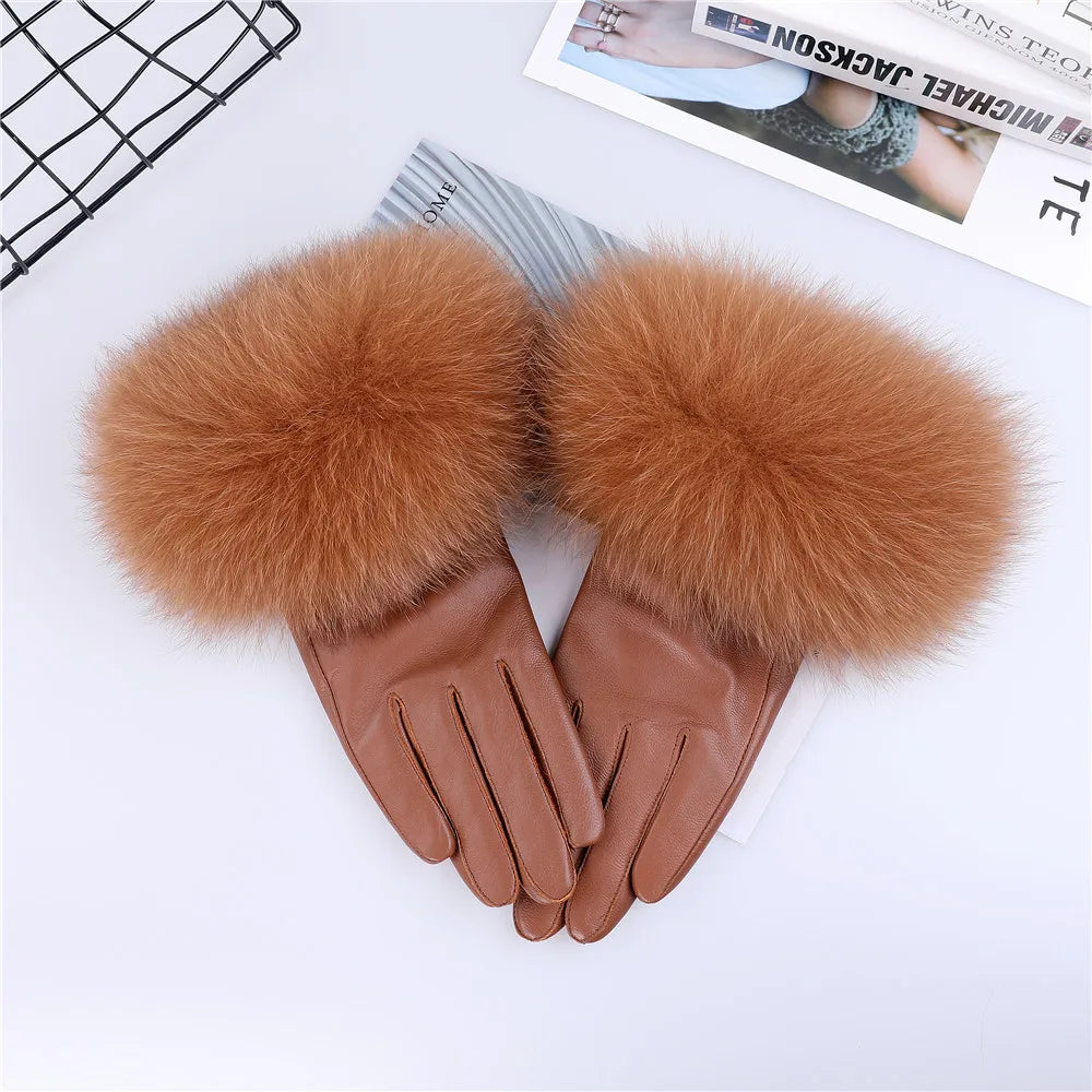 Women's Real Sheepskin Gloves with Fox Fur Trim | Luxury Winter Wear