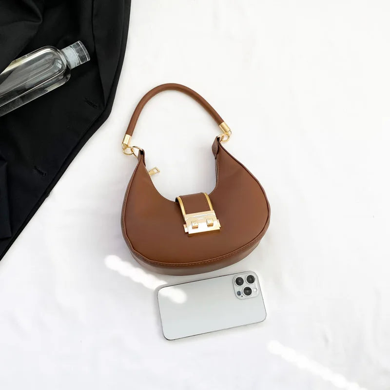 PU Solid Color Single Handbag