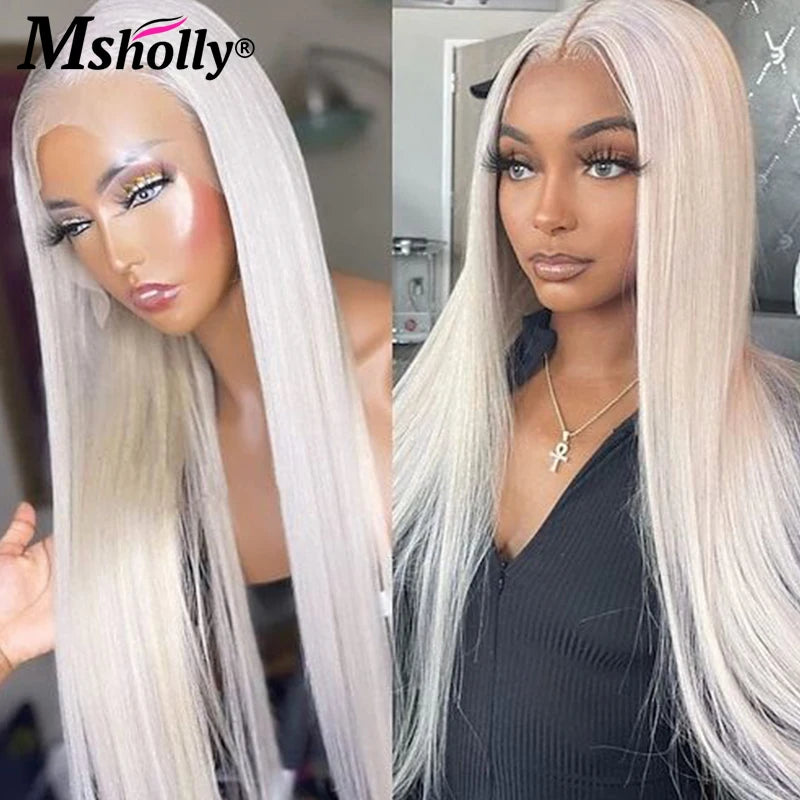 Platinum Blonde Human Hair Wigs Lace Front Human Glueless Wigs