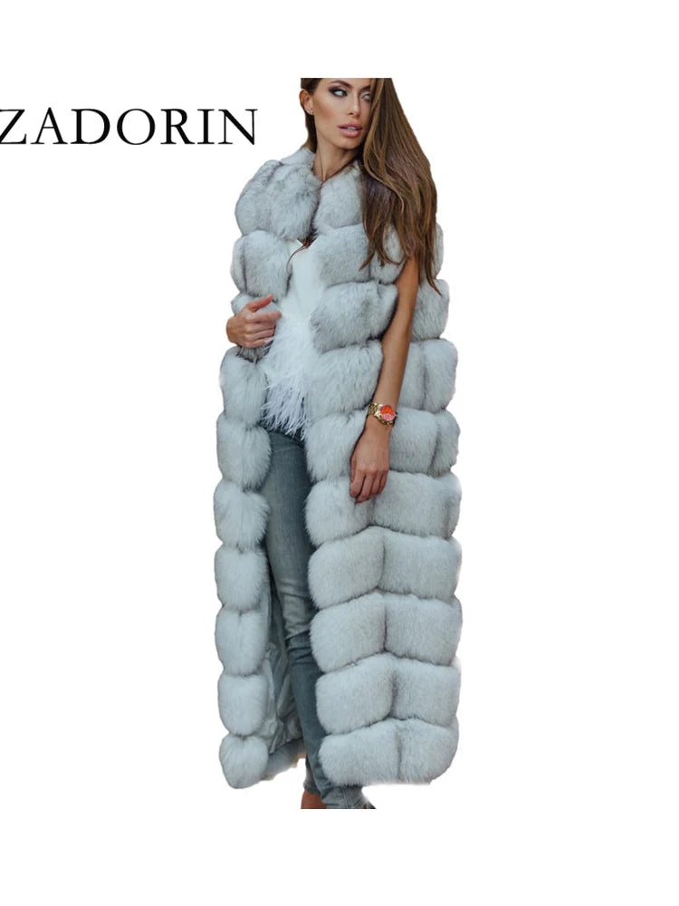 ZADORIN Luxury X- Long Faux Fox Fur Vest