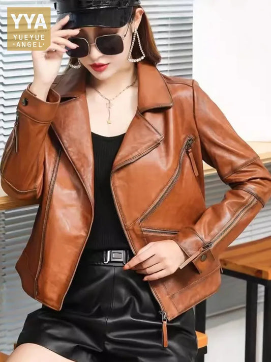 YueYueAngel Autumn Genuine Leather Jacket